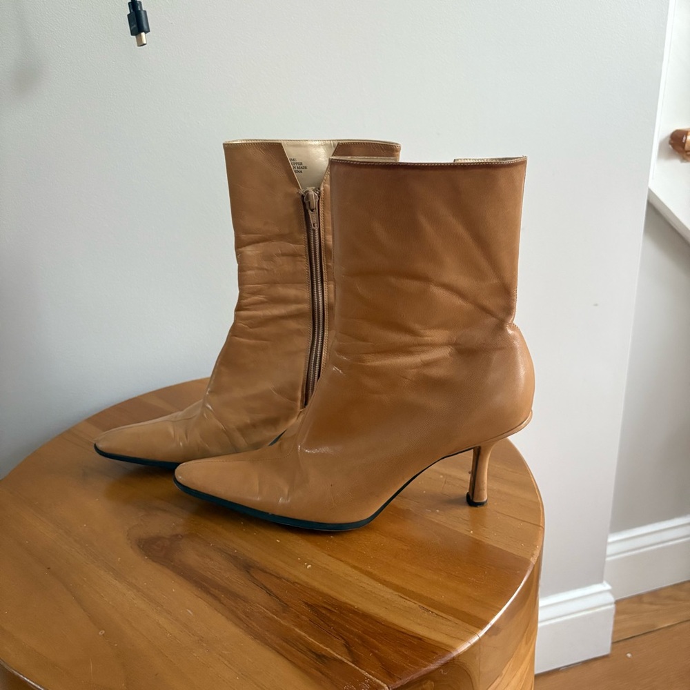 Vintage 90s Y2K Nine West pointed toe leather heeled boots sz 8 carolyn bessette